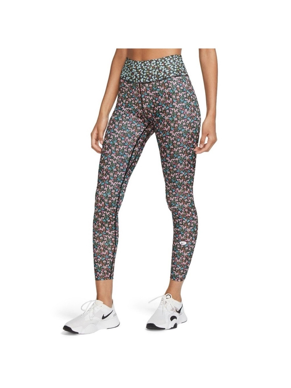 NIKE Floral Leggings - Black with Pink & Blue Flowers